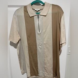 Reiss Men's Cream and Tan Striped Polo Shirt
